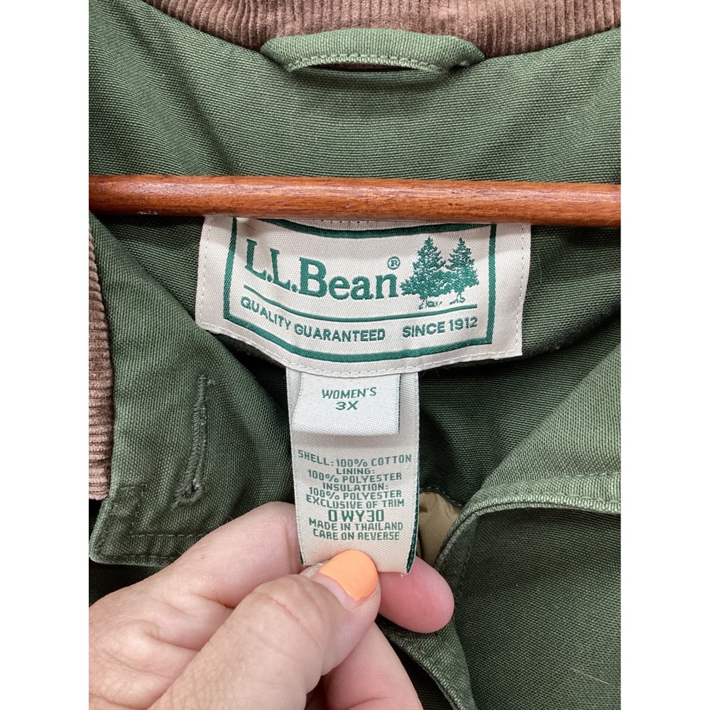 LL Bean Womens 3X Adirondack Barn Coat Green Cotton Canvas Field Jacket OWY30 - Picture 3 of 4